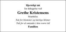 Dødsannoncen for Grethe Kristensen - Fanø