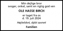 Dødsannoncen for Ole Hasse Birch - Avedøre.  Hvidovre
