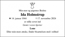 Dødsannoncen for Ida Holmstrup - Svendborg 