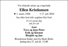 Dødsannoncen for Ellen Kristiansen - Skals