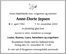 Dødsannoncen for Anne-Dorte Jepsen - Holte