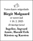 Dødsannoncen for Birgit Mølgaard - Herning