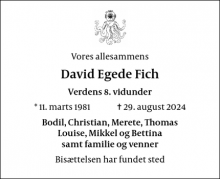 Dødsannoncen for David Egede Fich - København