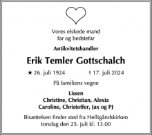 Dødsannoncen for Erik Temler Gottschalch - København