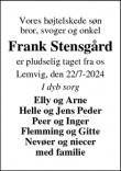 Dødsannoncen for Frank Stensgård - Lemvig