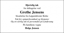 Dødsannoncen for Grethe Jensen - Tønder