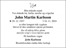 Dødsannoncen for John Martin Karlsson - Glostrup