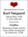 Dødsannoncen for Karl Nørgaard - Greve