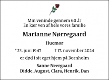 Dødsannoncen for Marianne Nørregaard - Rønne