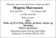 Dødsannoncen for Mogens Marcussen - Gram