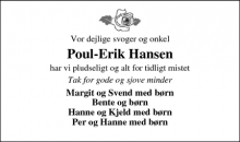 Dødsannoncen for Poul-Erik Hansen - Janderup