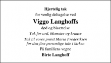 Dødsannoncen for Viggo Langhoff - Sdr. Stenderup