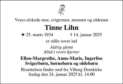 Dødsannoncen for Tinne Lihn - København NV