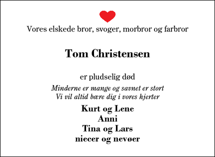 Dødsannoncen for Tom Christensen - Ikast