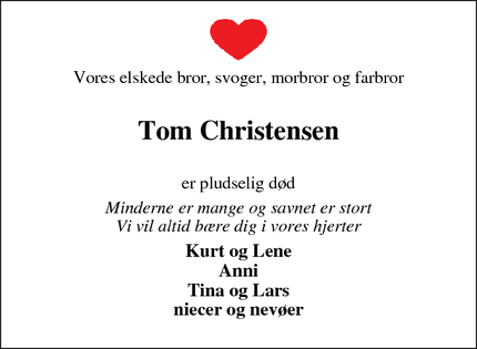 Dødsannoncen for Tom Christensen - Ikast