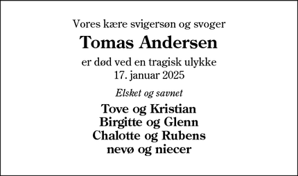 Dødsannoncen for Tomas Andersen - Varde