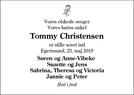 Dødsannoncen for Tommy Christensen - Egernsund 