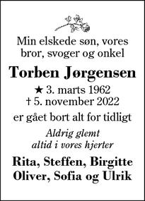 Dødsannoncen for Torben Jørgensen - Sunds