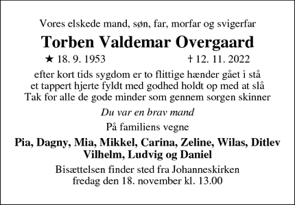 Dødsannoncen for Torben Valdemar Overgaard - Randers