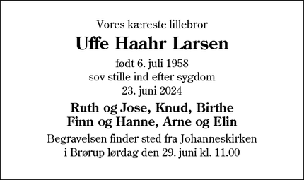 Dødsannoncen for Uffe Haahr Larsen - Vejle