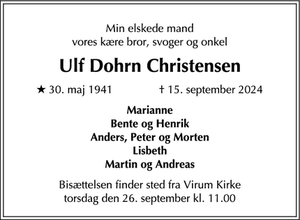 Dødsannoncen for Ulf Dohrn Christensen - Virum