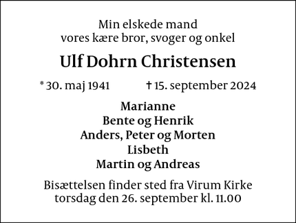 Dødsannoncen for Ulf Dohrn Christensen - Virum