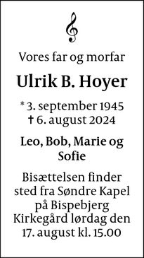 Dødsannoncen for Ulrik B. Hoyer - København NV