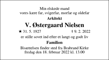 Dødsannoncen for V. Østergaard Nielsen - Brabrand