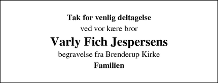 Taksigelsen for Varly Fich Jespersens - Brenderup