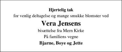 Taksigelsen for Vera Jensens - Sandvig