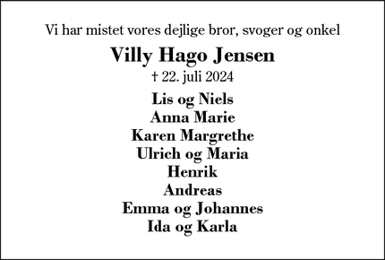 Dødsannoncen for Villy Hago Jensen - Herning