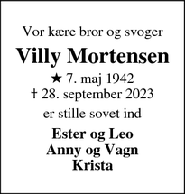 Dødsannoncen for Villy Mortensen - Ringkøbing